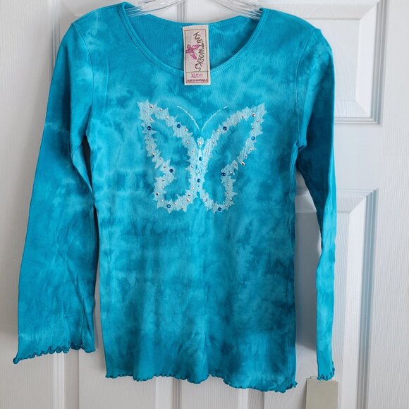 Girls Size XL(16) Knitworks Blue Long Sleeve Knit Top w/Butterfly Artwork - Picture 1 of 4